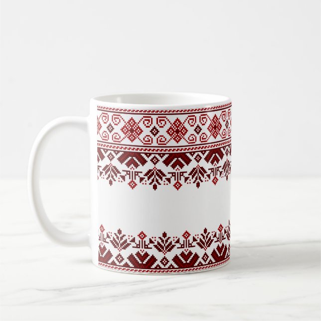 Caneca De Café Ukrainian traditional vushuvanka folk pattern red (Esquerda)