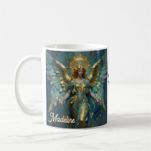 Caneca De Café Um Anjo de Ouro e Turquesa Personalizado