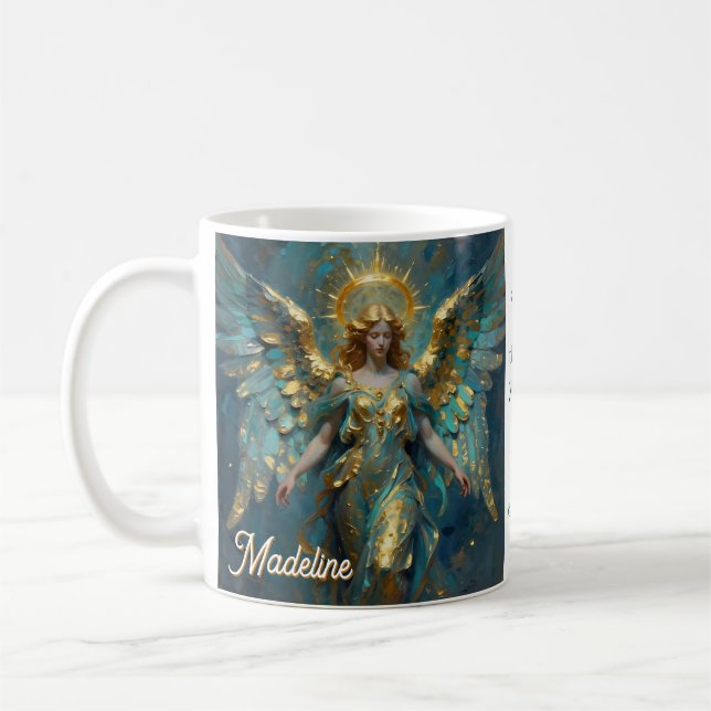 Caneca De Café Um Anjo de Ouro e Turquesa Personalizado (Esquerda)