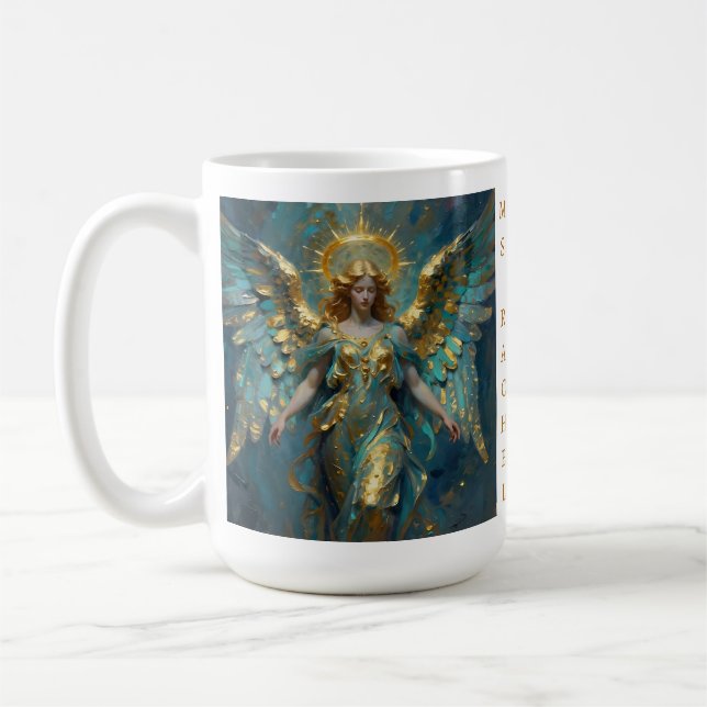 Caneca De Café Um Anjo Personalizado de Ouro e Turquesa Adorável (Esquerda)