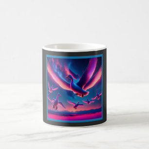 Caneca De Café Um Bando De Penas De Gansos Neon Rosa No Céu Notur