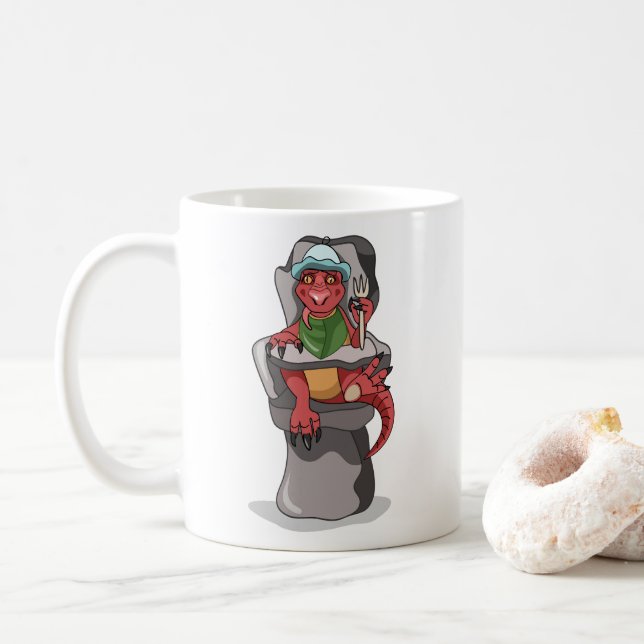 Caneca De Café Um Bebê Tyrannosaurus Rex Sentado Numa Cadeira Alt (Com Donut)