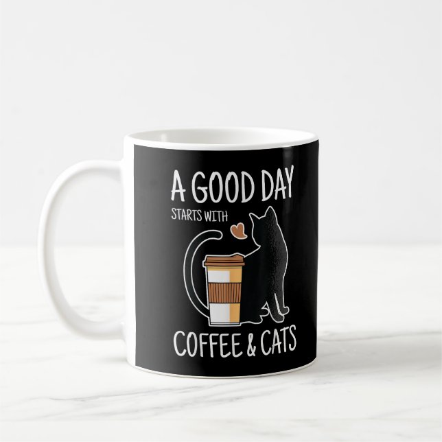 Caneca De Café Um Bom Dia Começa Com Café E Gatos Divertido Fofo (Esquerda)
