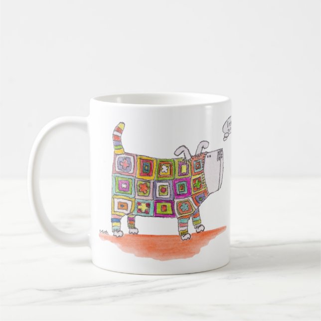 Caneca De Café Um cachorro em uma roupa de crochê. (Esquerda)