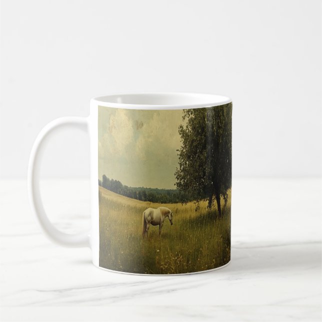 Caneca De Café Um Cavalo Grazando Em Um Campo (Esquerda)