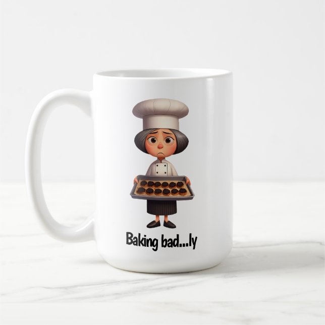 Caneca De Café Um Chef de pastelaria triste com pão queimado (Esquerda)