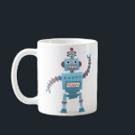 Caneca De Café Um desenho animado para crianças e robôs com retro<br><div class="desc">Uma xícara bonita com um robô retrorreflector giro balançando olá com um braço esticado. Fundo branco. Design divertida para crianças e adultos. Para solicitações personalizadas ou ajuda na personalização,  use o link de contato de armazenamento acima.</div>