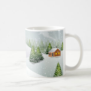 Caneca De Café Um dia de inverno com uma árvore de Natal coberta