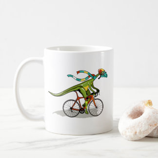 Caneca De Café Um Dinossauro Anabisetia Andando De Bicicleta.