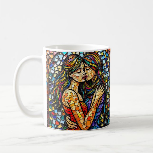 Caneca De Café Um Embraço Romântico | Mosaico Women Ai Art (Esquerda)