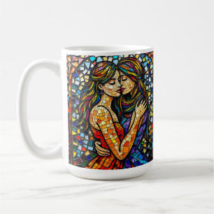 Caneca De Café Um Embraço Romântico   Mosaico Women Ai Art