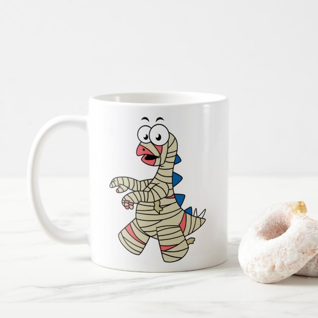 Caneca De Café Um Estegossauro De Cartoon Vestiu Como Uma Mamã. (Com Donut)