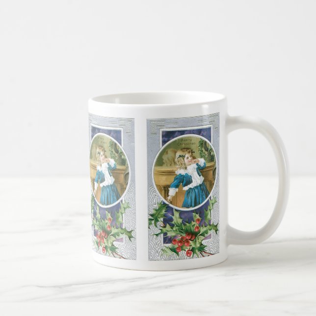Caneca De Café "Um Feliz Natal" Menina de Azul (Direita)
