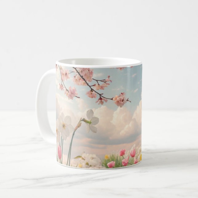 Caneca De Café Um Fundo Floral de Primavera (Frente Esquerda)