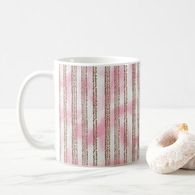 Caneca De Café um fundo listrado rosa e branco (Com Donut)