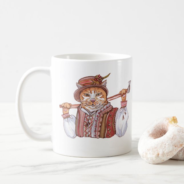 Caneca De Café Um gato cossaco em fantasia tradicional (Com Donut)