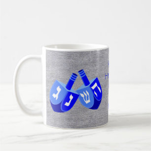 Caneca De Café Um Hanukkah Dreidels em miúdos azuis adiciona seu