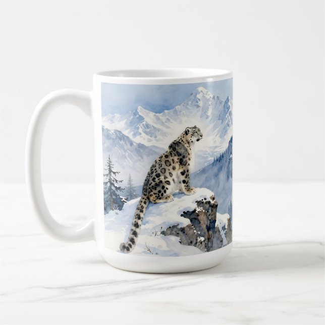 Caneca De Café Um Leopardo da Neve no Pico Nevado (Esquerda)