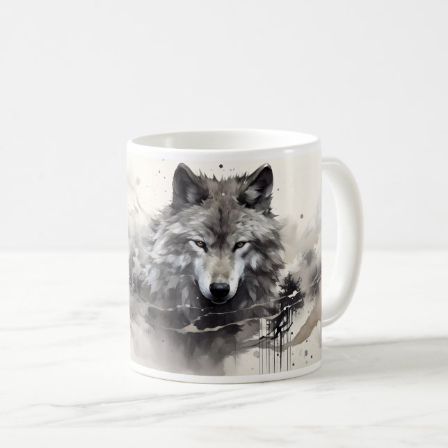 Caneca De Café Um Lobo no Estilo de Pintura Artística (Frente Esquerda)