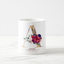 Um Monograma Floral Vermelho e Marinho Azul