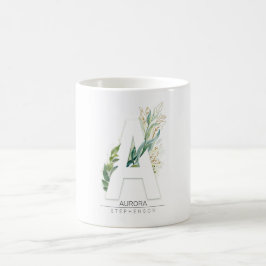 Caneca De Café Um Monograma Verde Dourado Deixa Nome Elegante
