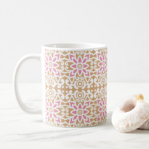 Caneca De Café um padrão de flores cor-de-rosa e branca num fundo