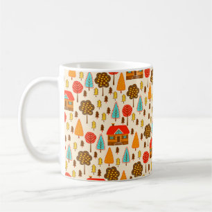 Caneca De Café Um padrão perfeito com casas na floresta. Vintag