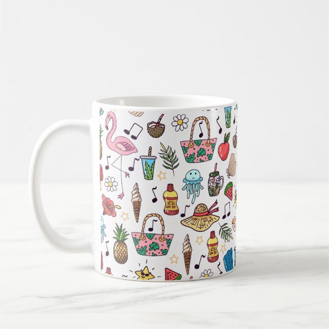 Caneca De Café Um padrão perfeito com elementos de verão. ilustra (Esquerda)