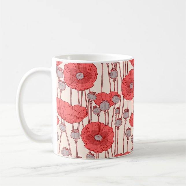 Caneca De Café Um padrão perfeito com papoilas.  (Esquerda)