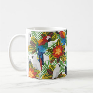 Caneca De Café Um padrão tropical perfeito com papagaios. 