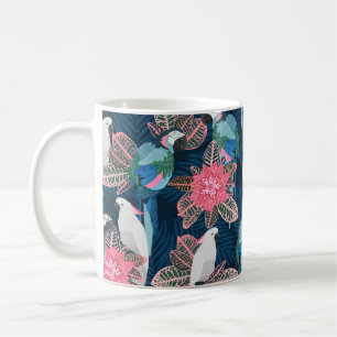 Caneca De Café Um padrão tropical perfeito com papagaios. Vintag