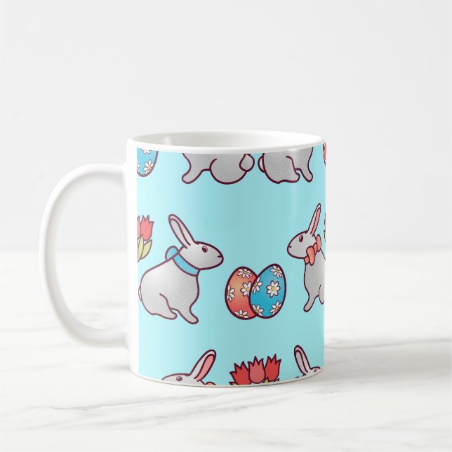 Caneca De Café Um padrão uniforme de coelho com ovos de páscoa e  (Esquerda)