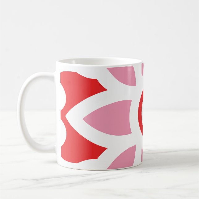 Caneca De Café um padrão vermelho e branco com uma flor (Esquerda)