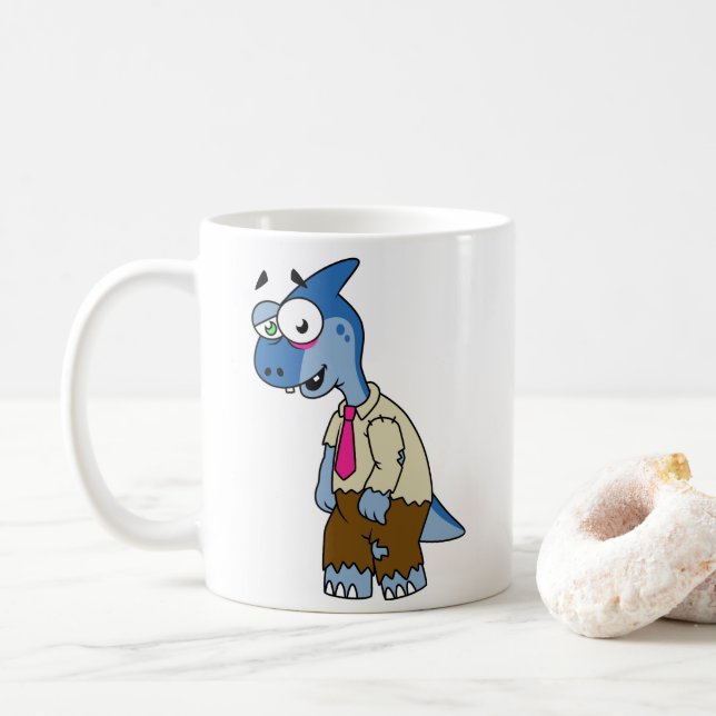 Caneca De Café Um Parasaurolofo De Cartoon Vestiu Como Zombie. (Com Donut)