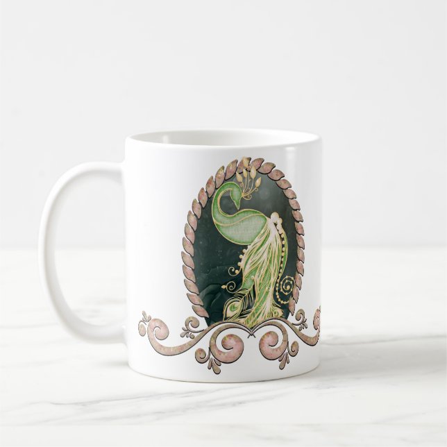 Caneca De Café Um pavão majestoso em ouro e verde (Esquerda)