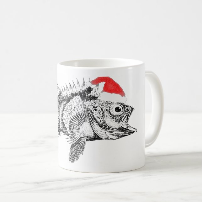 Caneca De Café Um peixe com chapéu de Papai Noel (Frente Esquerda)