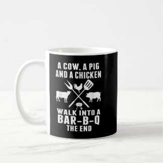 Caneca De Café Um porco Um frango e uma vaca entram num CHURRASCO