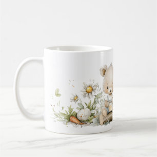 Caneca De Café Um urso fofo em um prado de flores com um pote de