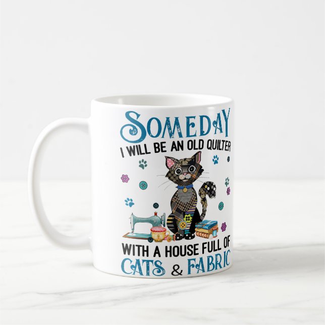 Caneca De Café Uma Casa Cheia de Gatos e Tecido de Patchwork (Esquerda)