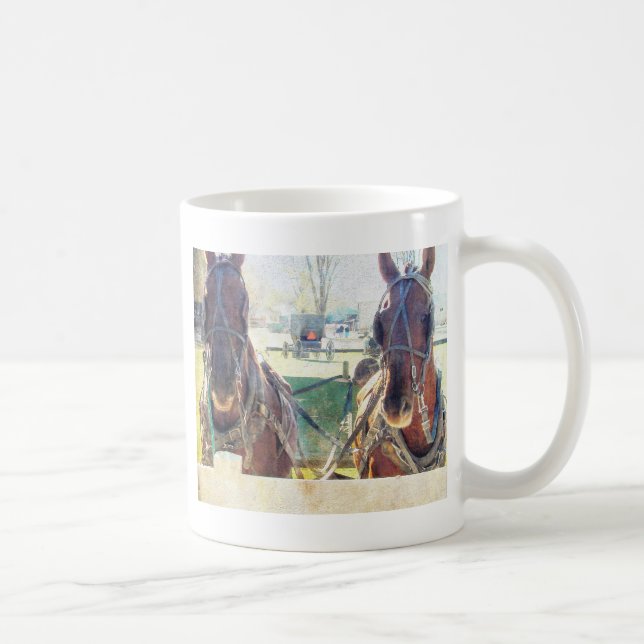 Caneca De Café Uma Equipe de Dois Cavalos (Direita)