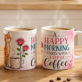 Caneca De Café Uma Manhã Feliz Começa com Café – Gato Fofo & Cia