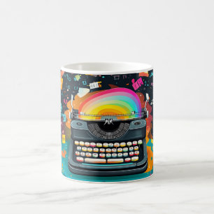 Caneca De Café Uma máquina de escrever estilo retrô no centro, co