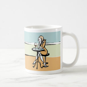 Caneca De Café Uma Menina Aproveitando Vinho Vermelho Em Um Café