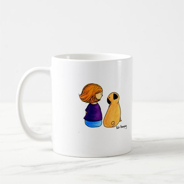 Caneca De Café Uma menina e seu Pug (louro) (Esquerda)