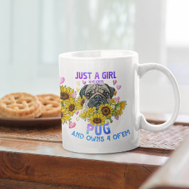 Caneca De Café Uma Menina Que Adora Pug Sunflower Dog Lover