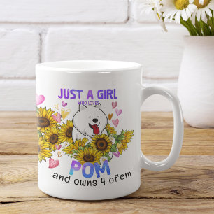 Caneca De Café Uma Menina Que Ama Cão Floral De Girassol Pomerani