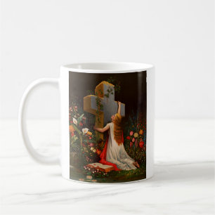 Caneca De Café Uma mulher com uma cruz está rezando