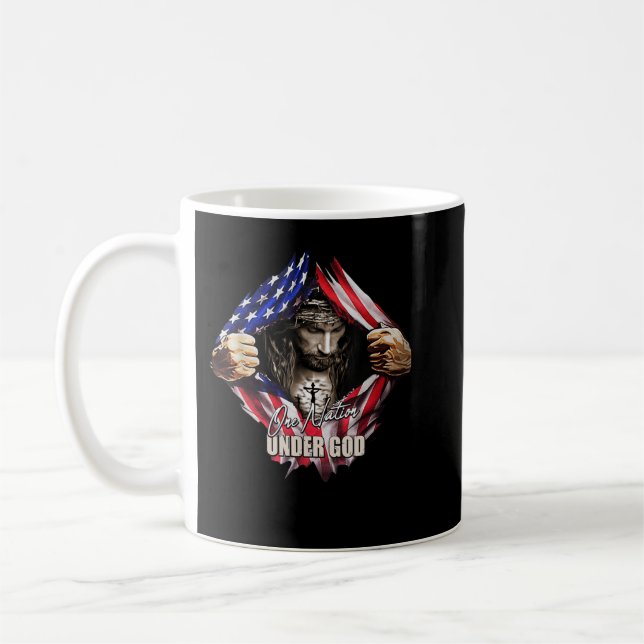 Caneca De Café Uma nação sob Deus Jesus Arte EUA Bandeira Christi (Esquerda)