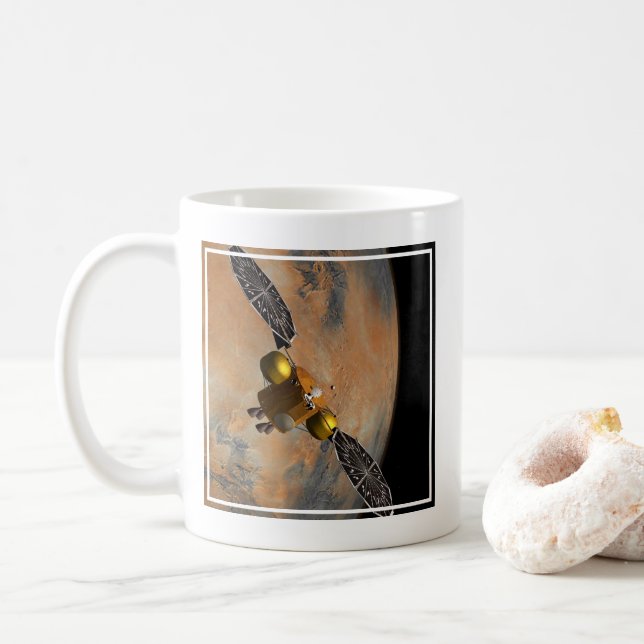 Caneca De Café Uma nave espacial Orbitando Marte. (Com Donut)