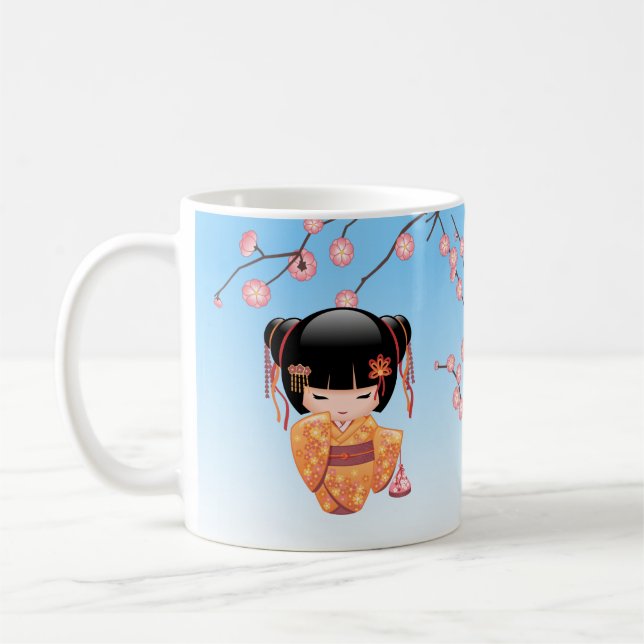 Caneca De Café Ume Kokeshi Doll - Japonesa Geisha Girl Blue (Esquerda)